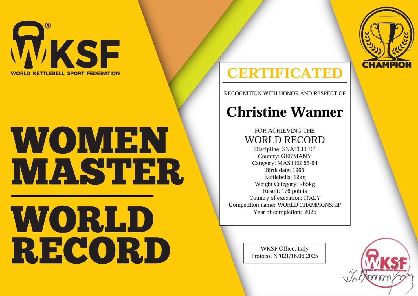 wksf Christine Wanner Weltrekord